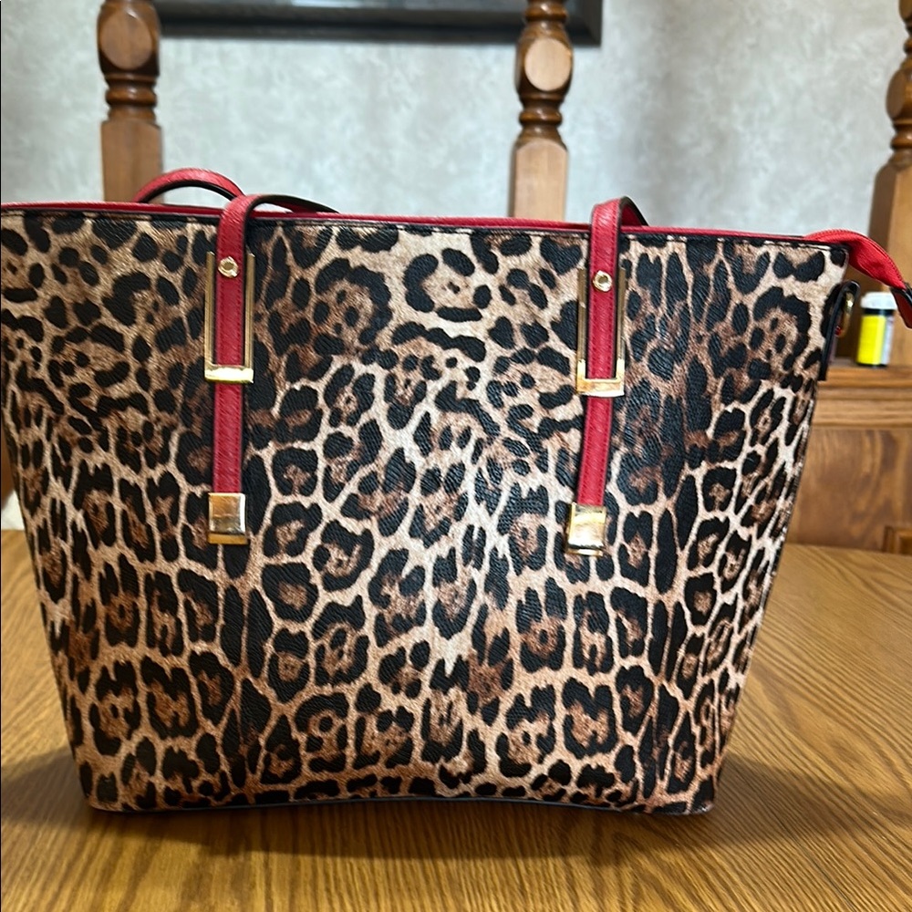 Brown and Red Tote Bag with Structured Design